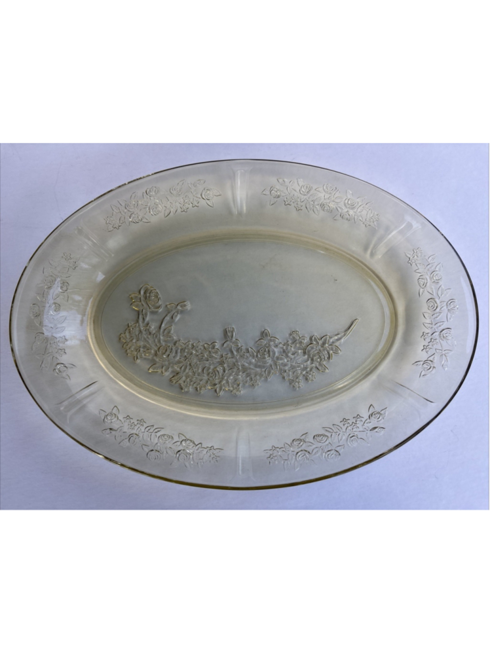 VTG Federal Glass Sharon Cabbage Rose Depression 1930s Oval Platter 12.5 in.